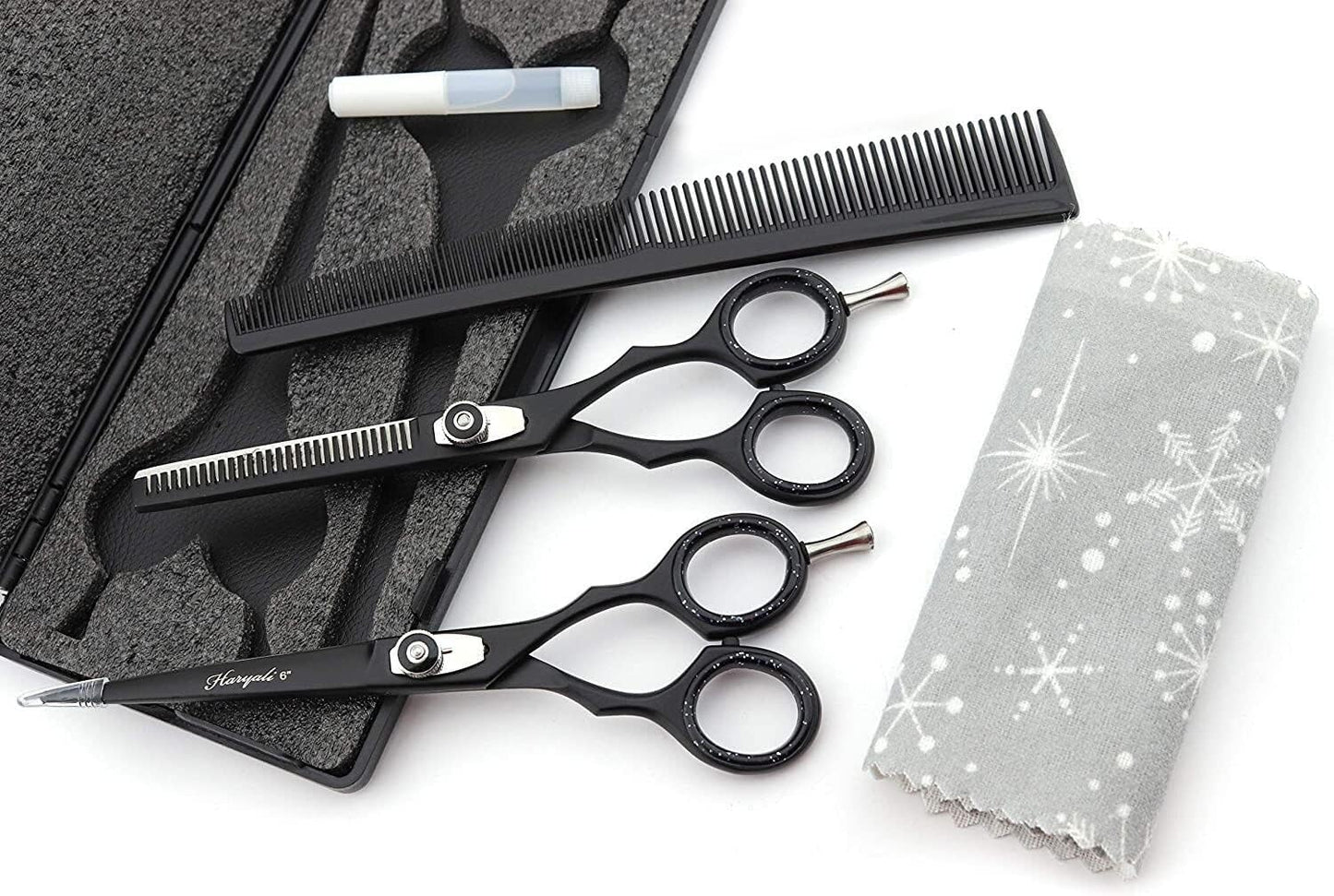 Haryali Schwarzes professionelles 6-Zoll-Haarschneide-Effilierscheren-Set