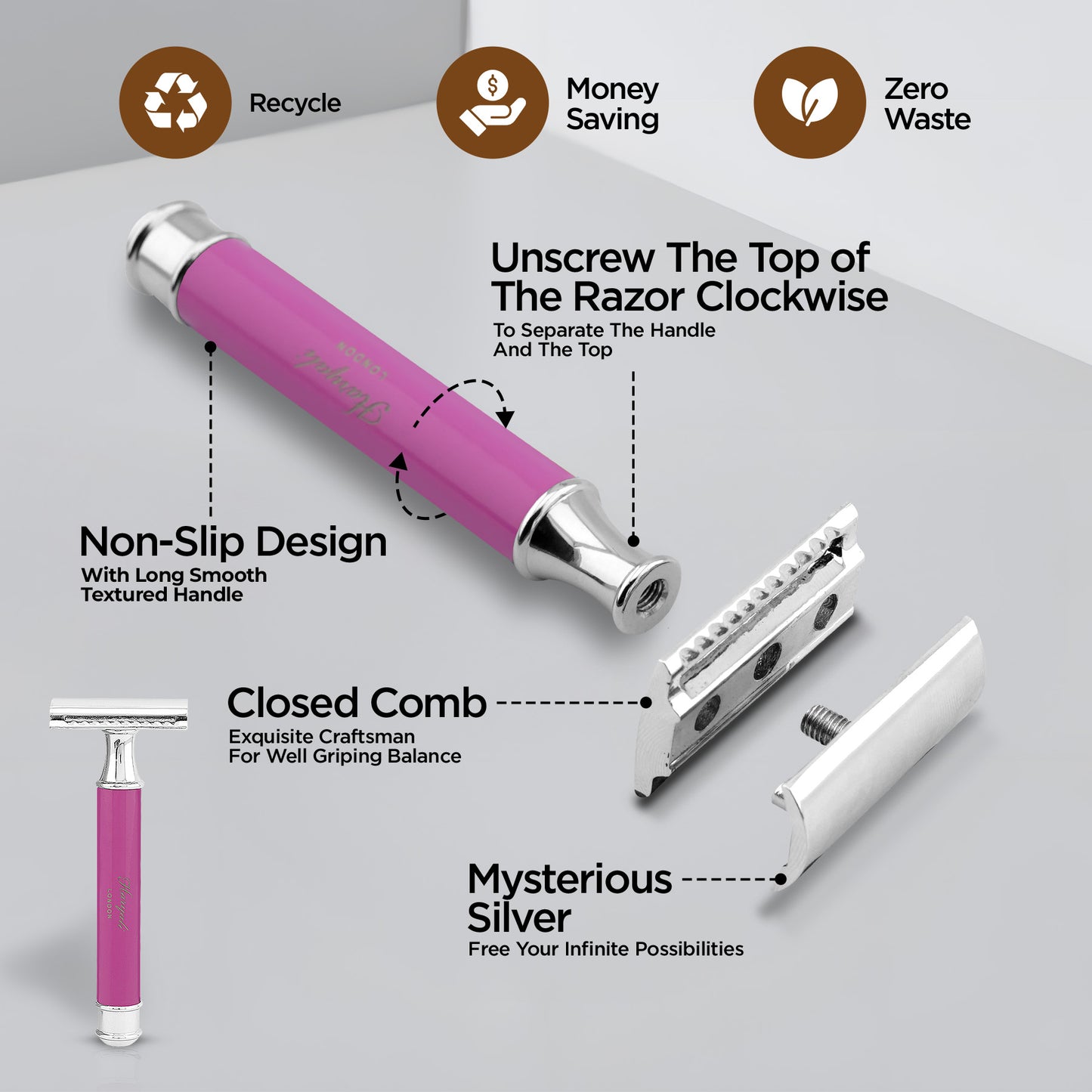 Haryalis runder Sicherheitsrasierer – Pink