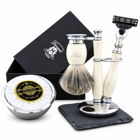 5 Piece Indigo Grey Fibre Synthetic Shaving Kit For Men’s Grooming