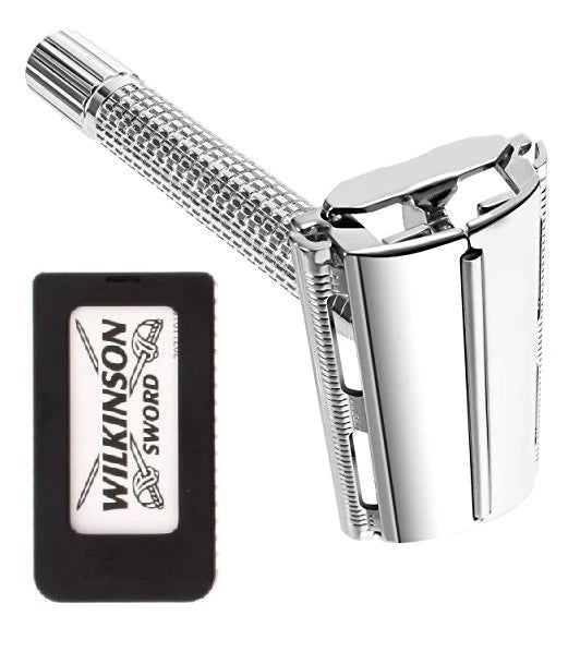 Diamond-Knurled Grip Stainless Steel Butterfly Safety Razor