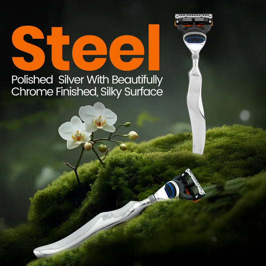 5 Blade Shaving Razor Stainless Steel Wavy Long Handle - HARYALI LONDON