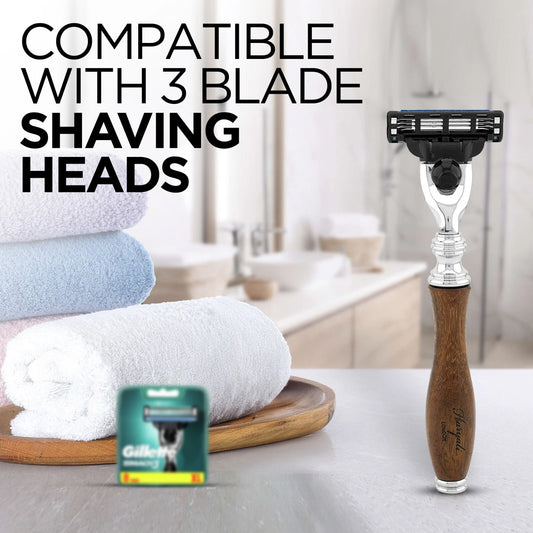 Haryali's 3 Edge Shaving Razor, Wooden Handle