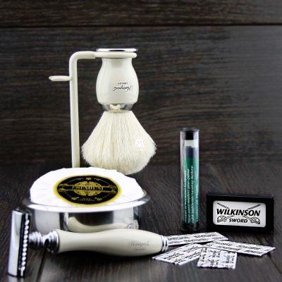 White Badger Hair Shaving Brush With Double Edge Razor
