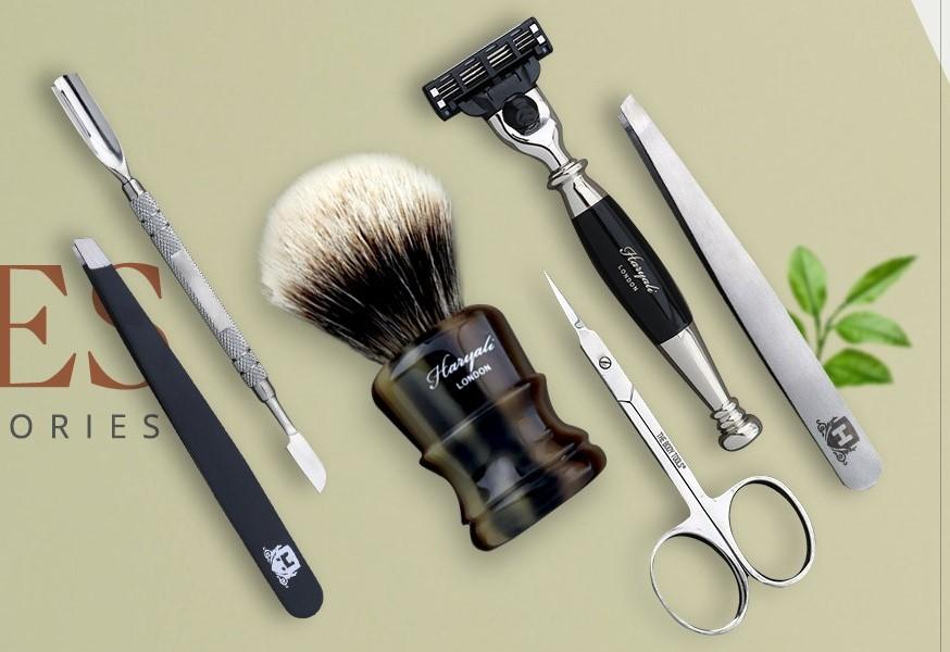 Shaving Accessories includes shaving stand, shaving soap, shaving mugs, shaving bowls, beard oil, strop, strop paste, nose trimmer, alum block, razor blades, bags and leather cases. 