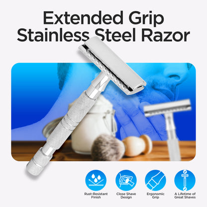 Doppelschneidiger Rasierhobel mit Schaumbeutel