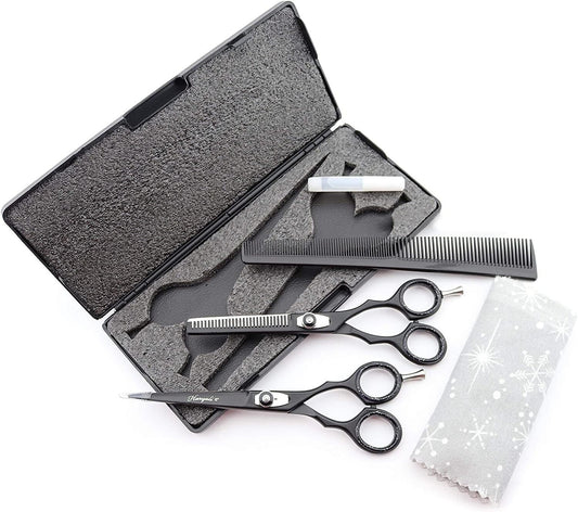 Haryali Schwarzes professionelles 6-Zoll-Haarschneide-Effilierscheren-Set