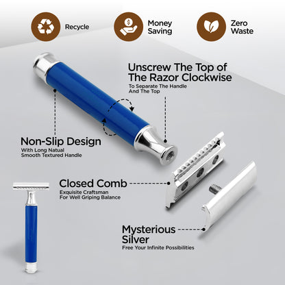 Haryali's Round Double Edge Safety Razor - Blue