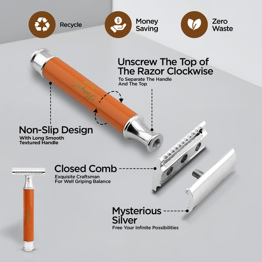 Haryali's Round Double Edge Safety Razor - Orange