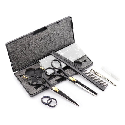 Haryali Black 6 Inch Hairdressing Barber Scissors Thinning Shears Set