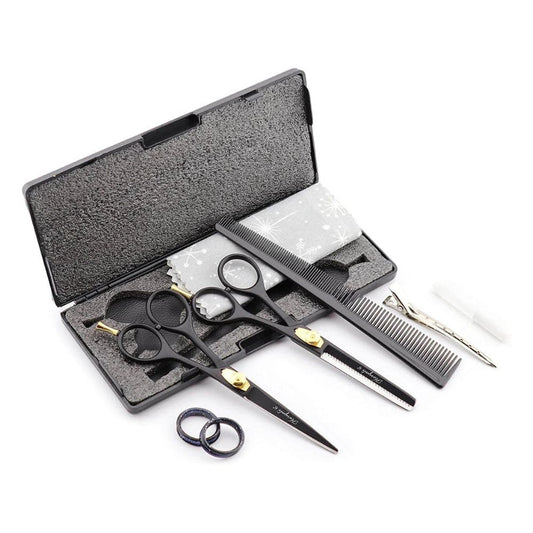 Haryali Black 6 Inch Hairdressing Barber Scissors Thinning Shears Set