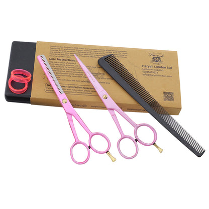 Pink Right Handed 6" Hair Cutting Scissors Thinning Shears Set