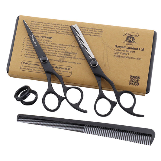 Black 6.5" Barber Scissors & Thinning Shears Set with Fix Hook