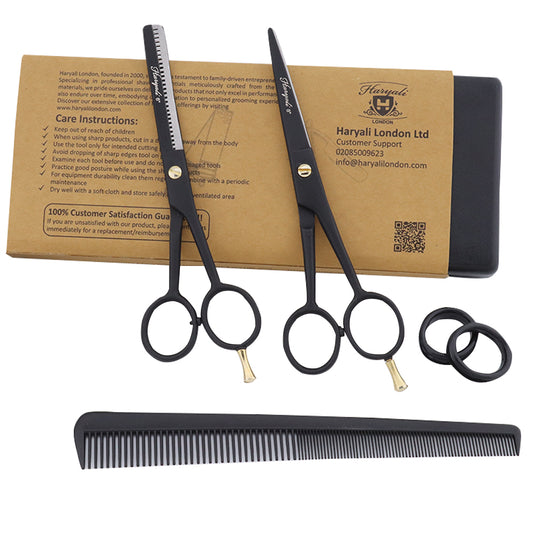 Black 6" Right-Handed Hair Scissors and Thinning Shears Set