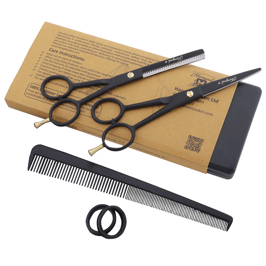 Black 6" Right-Handed Hair Scissors and Thinning Shears Set