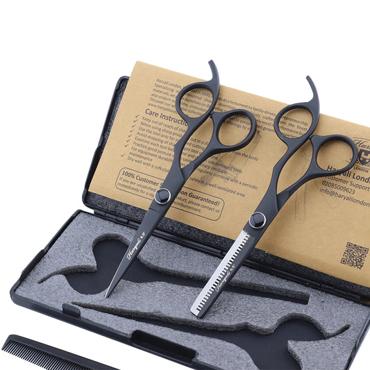 Black 6.5" Barber Scissors & Thinning Shears Set with Fix Hook