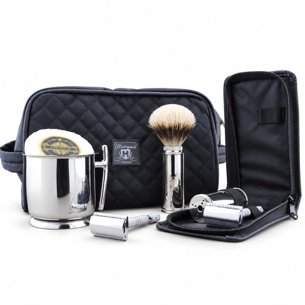 Haryalis Travel Range Silberspitz-Dachshaar-Rasierset 