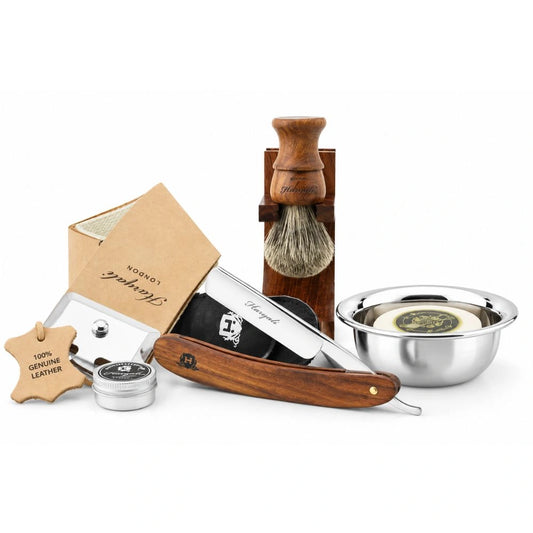 7 Piece Wooden Straight Razor Shaving Kit with Accessories