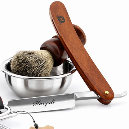 4 Piece Wood Handle Straight Shave Set