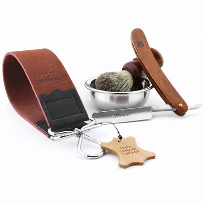 4 Piece Wood Handle Straight Shave Set