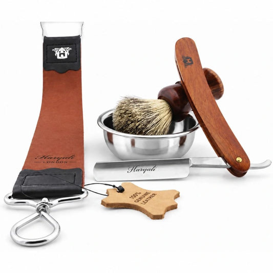 4 Piece Wood Handle Straight Shave Set
