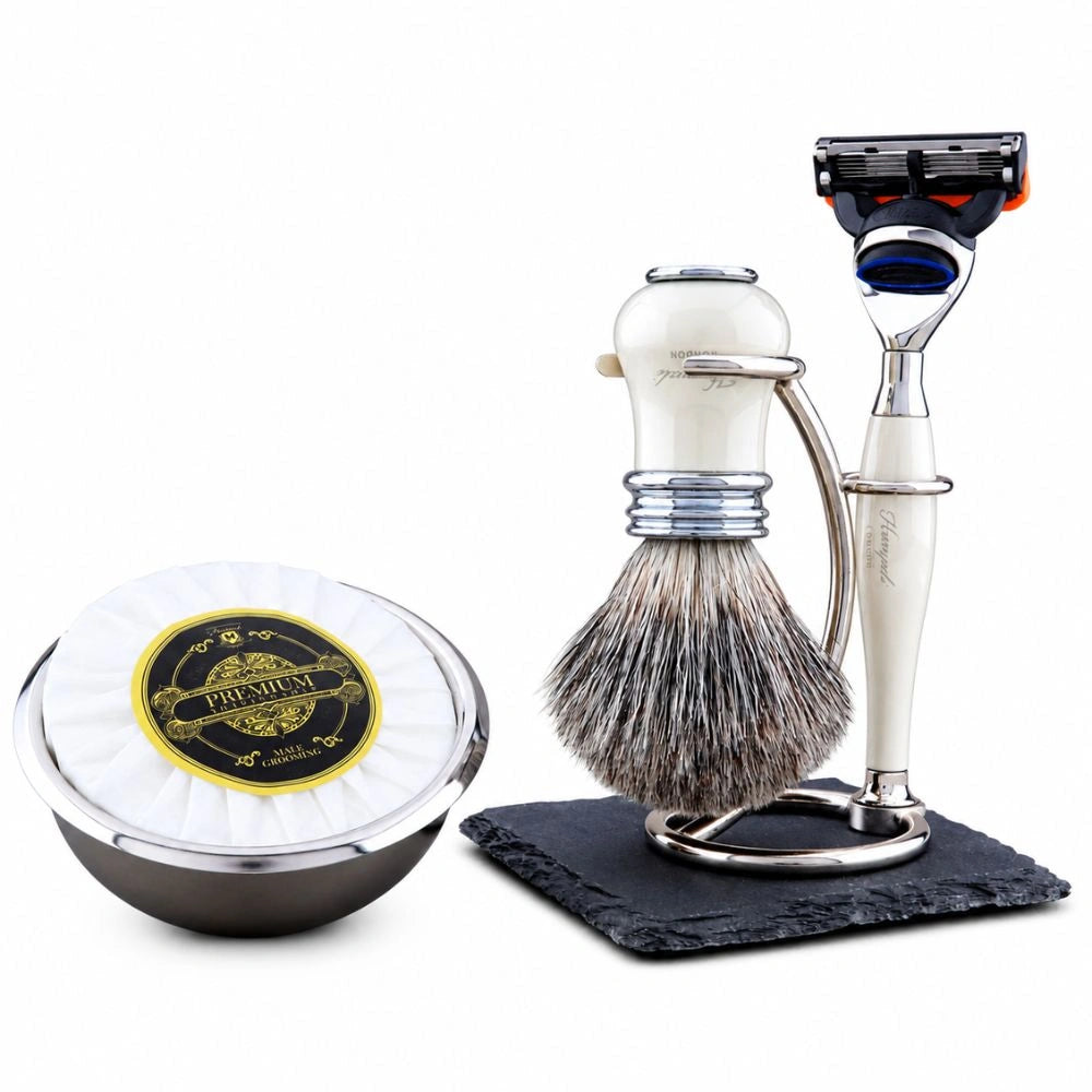 Lille 5Pc Grey Fibre Shaving Kit For Mens Grooming