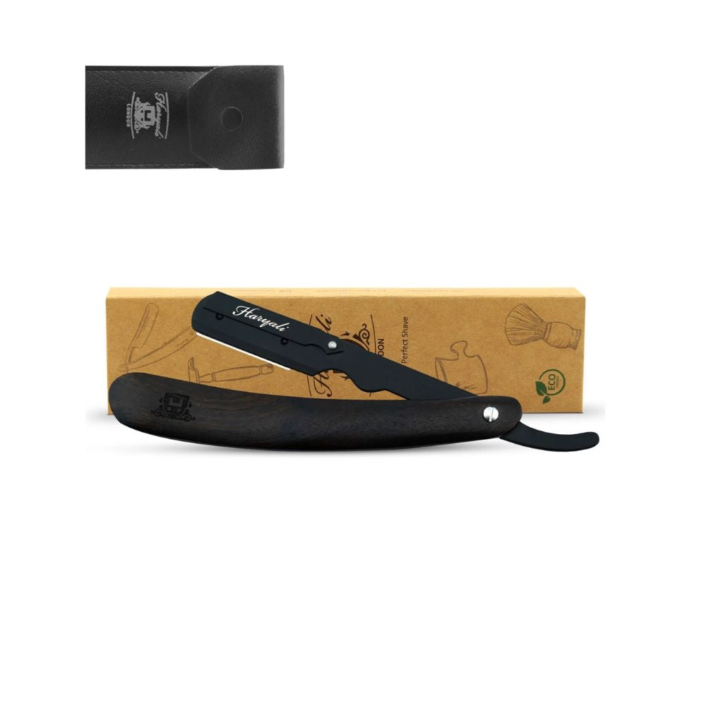 Dark Wood Cut Throat Straight Razor with Replaceable Blade