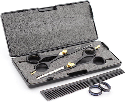 Haryali Black 6 Inch Hairdressing Barber Scissors Thinning Shears Set - HARYALI LONDON