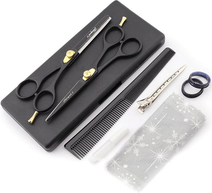 Haryali Black 6 Inch Hairdressing Barber Scissors Thinning Shears Set - HARYALI LONDON