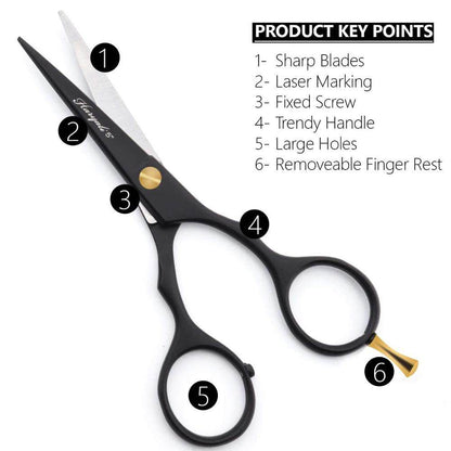 Haryali Black 5” Beard & Moustache Hair Trimming Scissor - HARYALI LONDON