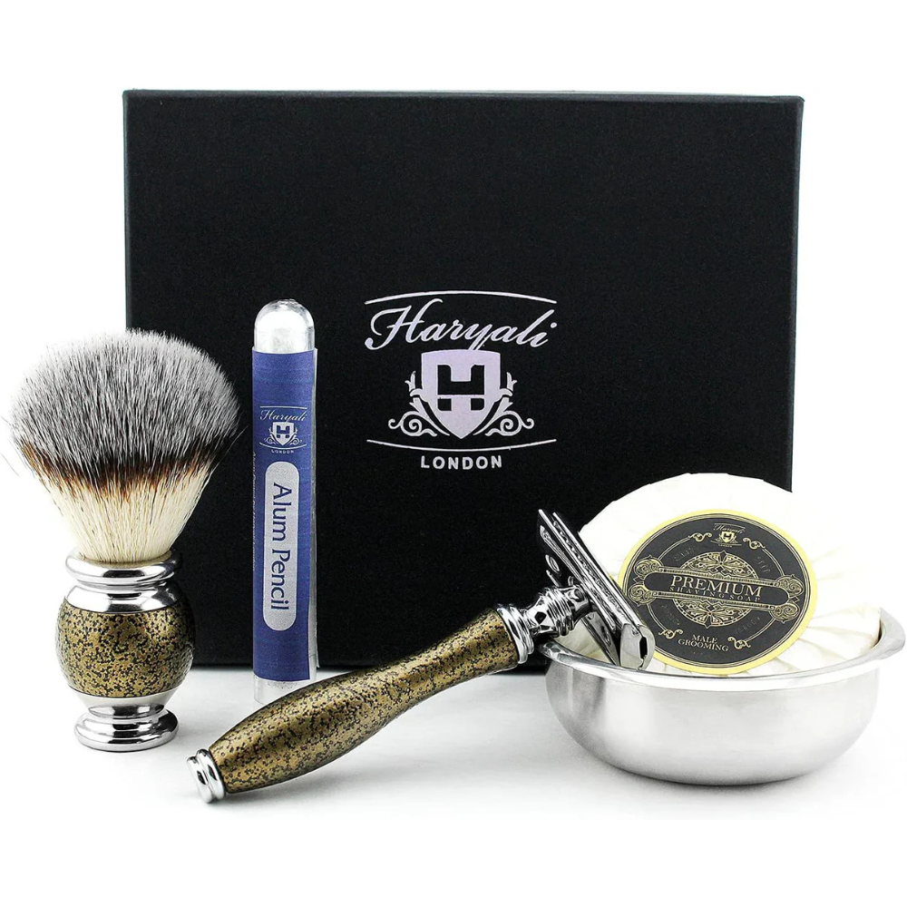 5 Pc Antique Shaving Kit - Gold