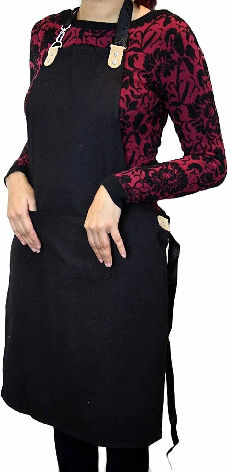 Waterproof Personalised Barber Apron Black with Pockets & Leather Straps - HARYALI LONDON