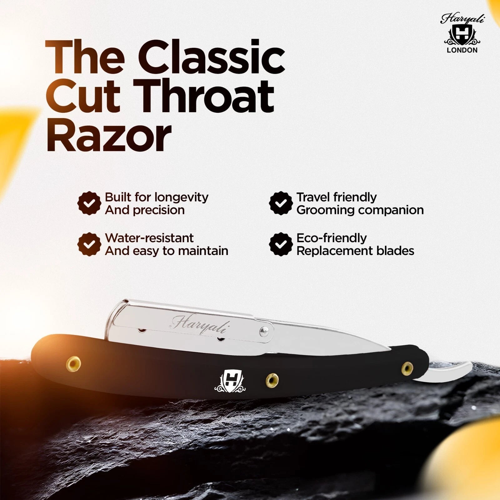 Plastic Cut Throat Razor with Replaceable Blades in Black - HARYALI LONDON