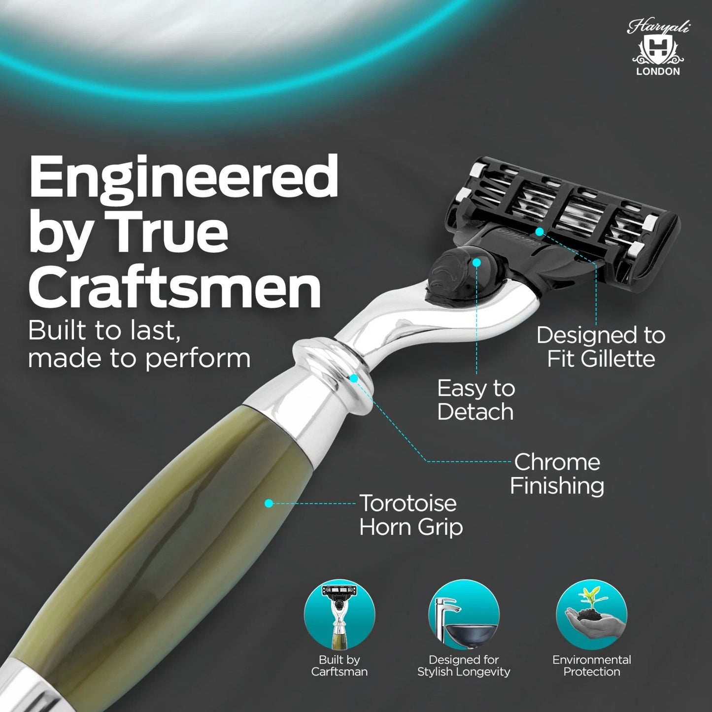 Tandoori 3 Edge Shaving Razor Tortoise Horn Imitation - HARYALI LONDON