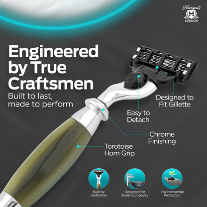 Tandoori 3 Edge Shaving Razor Tortoise Horn Imitation - HARYALI LONDON