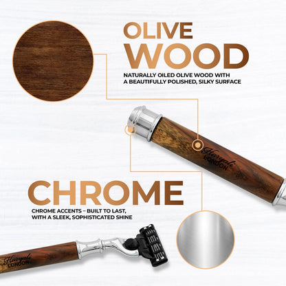 Smart Grip Round 3 Blade Shaving Razor in Wooden Finish - HARYALI LONDON