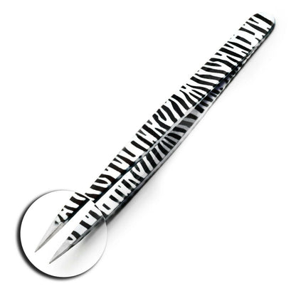 Professional Stainless Steel Zebra Print Eyebrow Tweezers Set - HARYALI LONDON