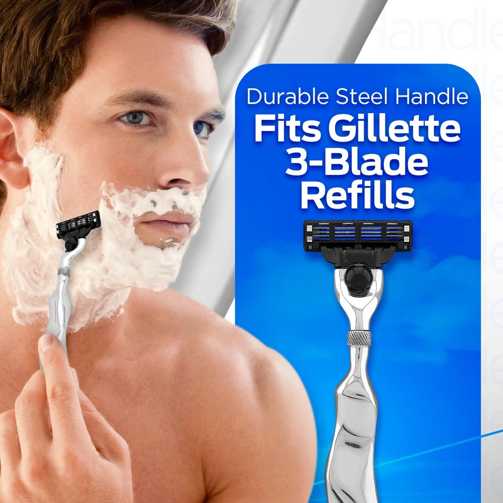 Stainless Steel 3 Blade Razor with Long Wavy Handle - HARYALI LONDON