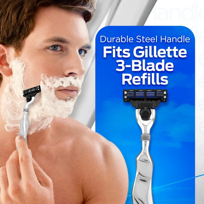 Stainless Steel 3 Blade Razor with Long Wavy Handle - HARYALI LONDON