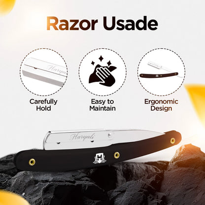 Plastic Cut Throat Razor with Replaceable Blades in Black - HARYALI LONDON