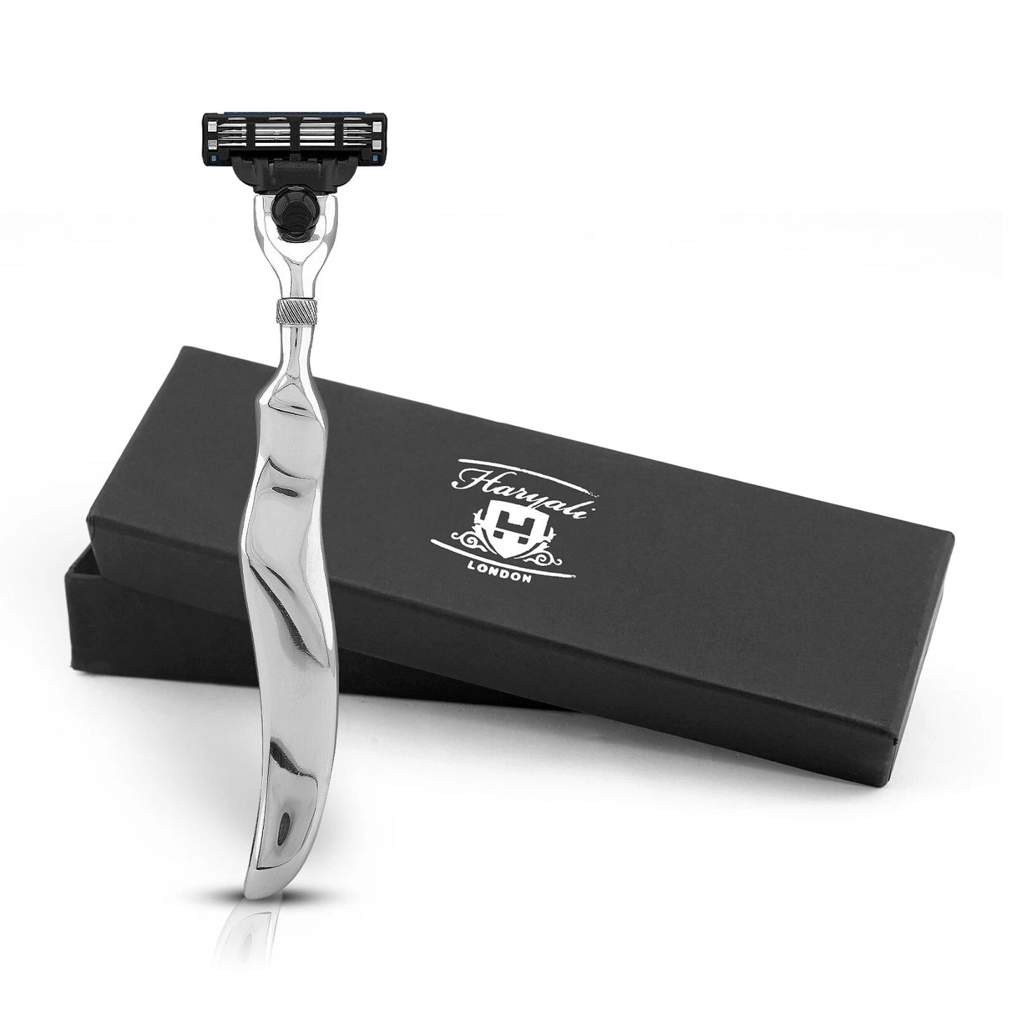 Stainless Steel 3 Blade Razor with Long Wavy Handle - HARYALI LONDON