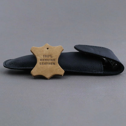 Black Leather Razor Pouch Travel Case for 5 Blade Razors - HARYALI LONDON