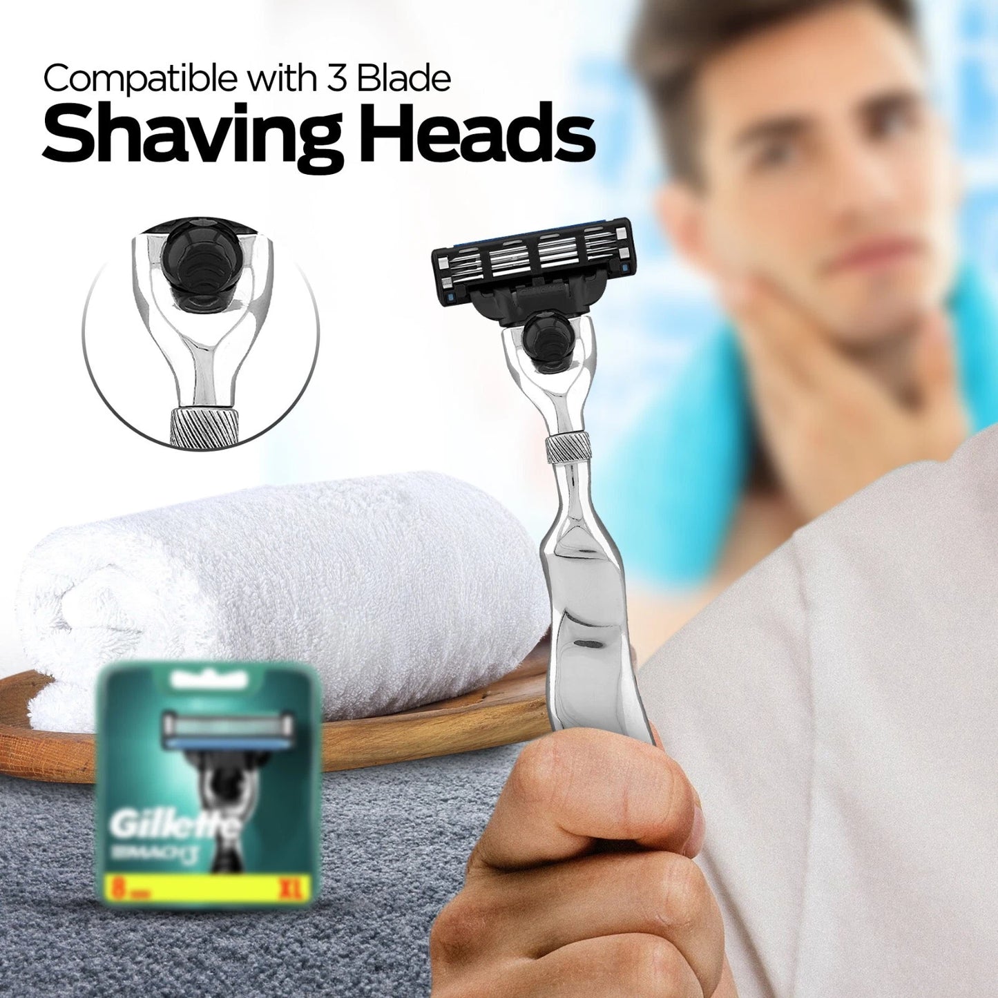 Stainless Steel 3 Blade Razor with Long Wavy Handle - HARYALI LONDON