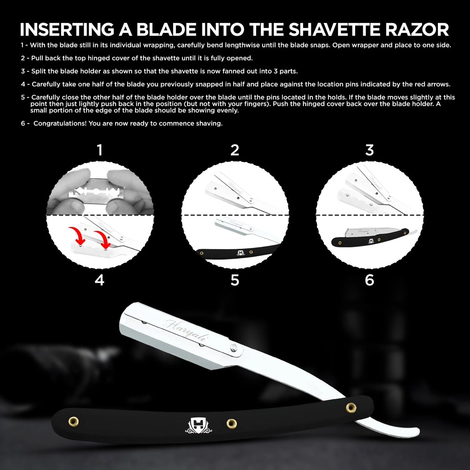 Plastic Cut Throat Razor with Replaceable Blades in Black - HARYALI LONDON