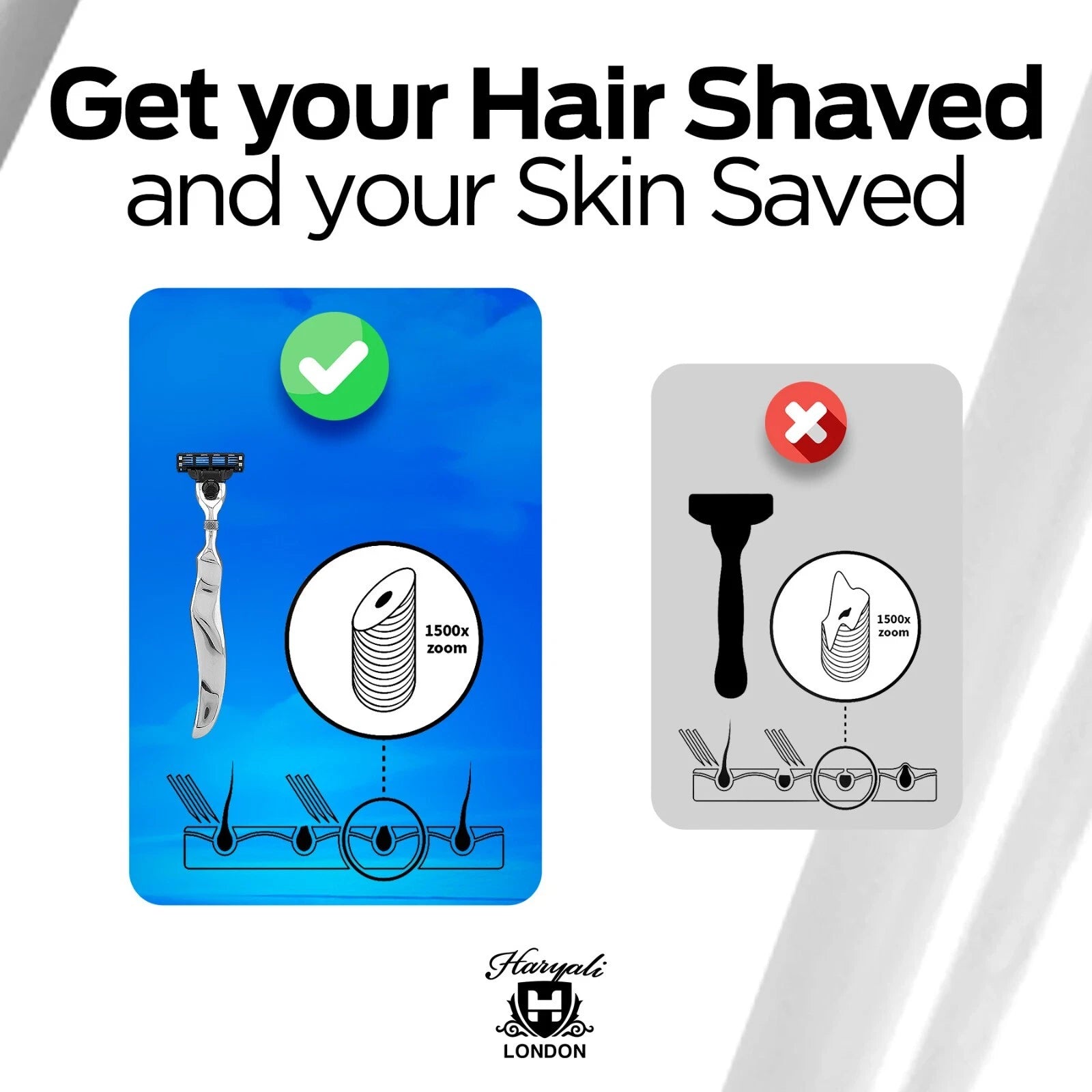 Stainless Steel 3 Blade Razor with Long Wavy Handle - HARYALI LONDON