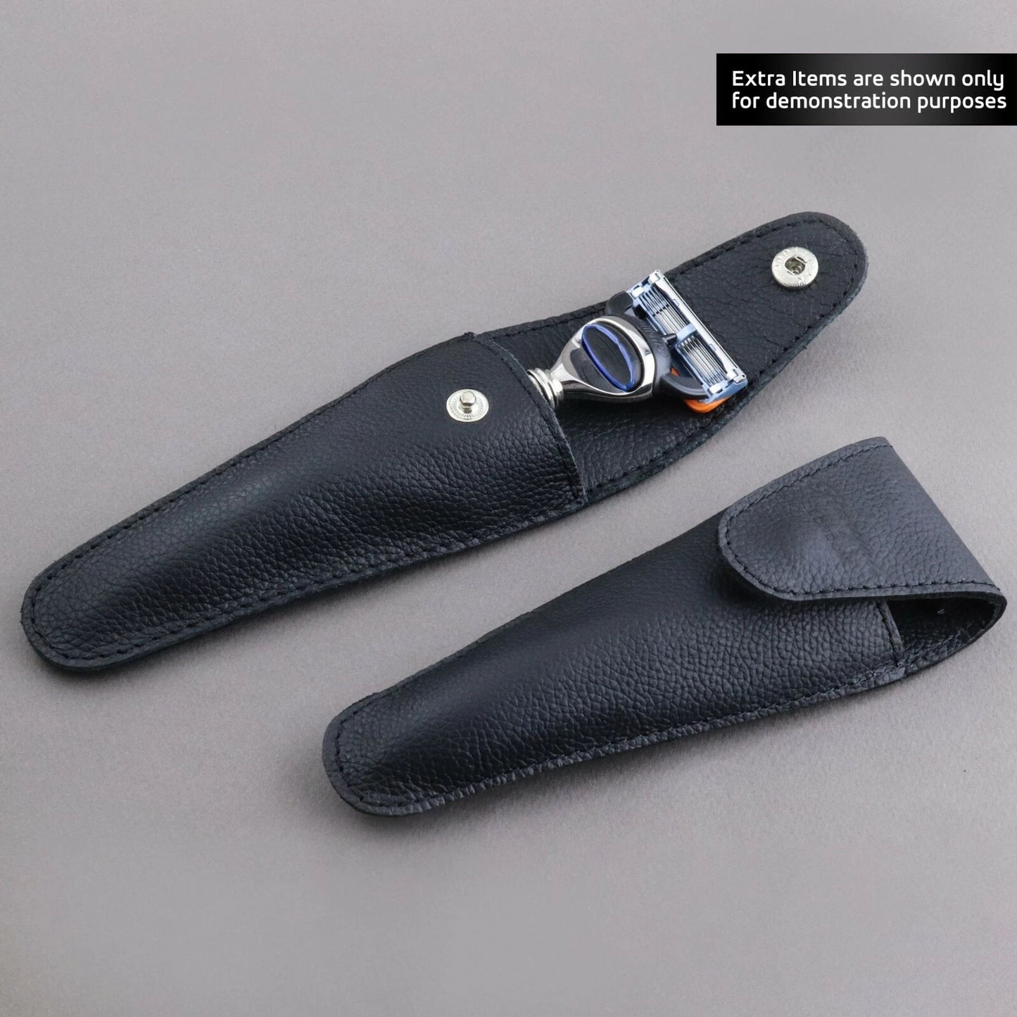 Black Leather Razor Pouch Travel Case for 5 Blade Razors - HARYALI LONDON