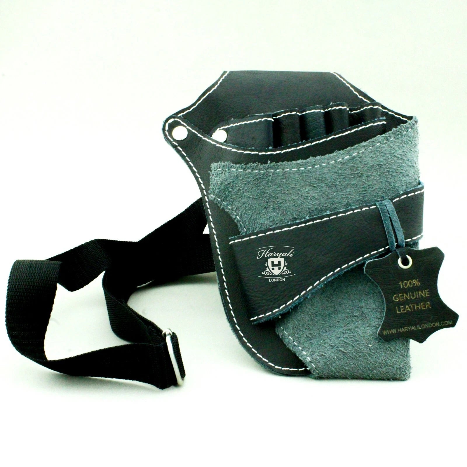 Leather Scissor Holster Pouch Green for Barbers & Hairdressers