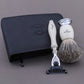 Haryali London 3Pcs Shaving Kit with 3 Edge Razor & Super Badger Brush with Leather Pouch - Shaving Gift Set - HARYALI LONDON