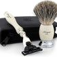 Haryali London 3Pcs Shaving Kit with 3 Edge Razor & Super Badger Brush with Leather Pouch - Shaving Gift Set - HARYALI LONDON