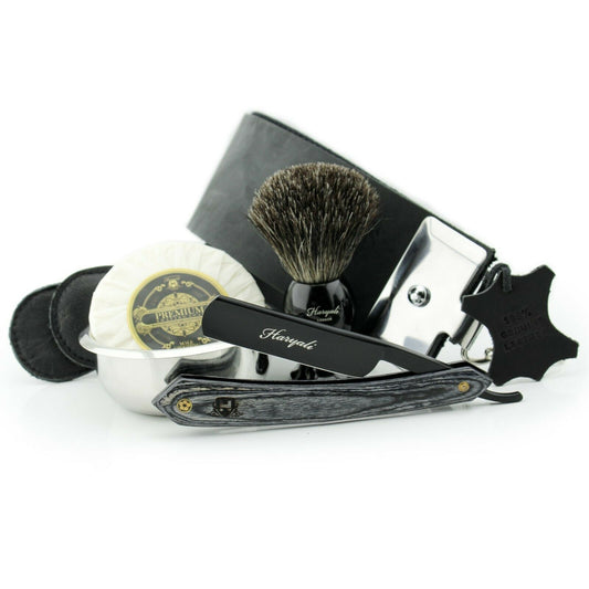 Haryali's Straight Razor Kit - Black Wood Color 